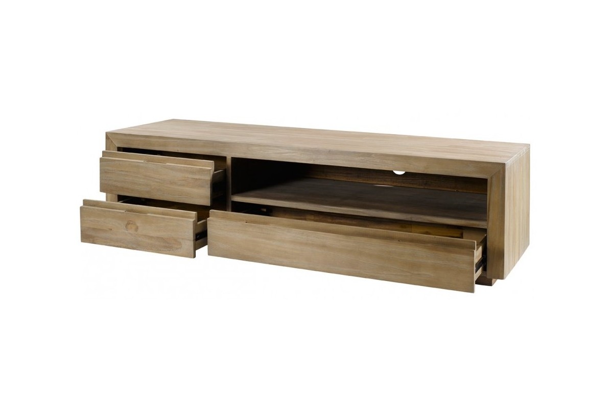 meuble tele 1 niche 3 tiroirs teck gris clair zago cosmopolitan