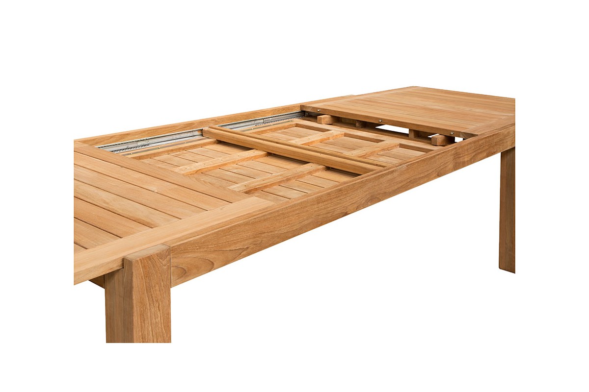 Table de jardin de grande taille en teck massif avec rallonge 220/340