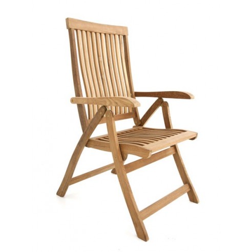 Fauteuil pliant galbé teck massif dossier inclinable, modèle Salou Fauteuil pliant galbé teck massif dossier inclinable, modèle Salou