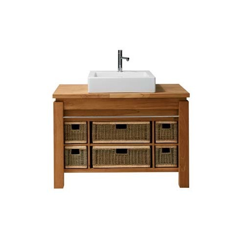 Meuble vasque teck massif 101 cm avec paniers, Line Art Meuble vasque teck massif 101 cm avec paniers, Line Art