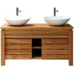 Meuble double vasque en teck massif 133 cm avec 2 portes, Line Art Origin