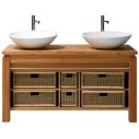 Meuble double vasque teck massif 133 cm avec paniers, Line Art Origin