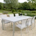 Table de jardin design 220 cm plateau verre et pieds alu, Grana