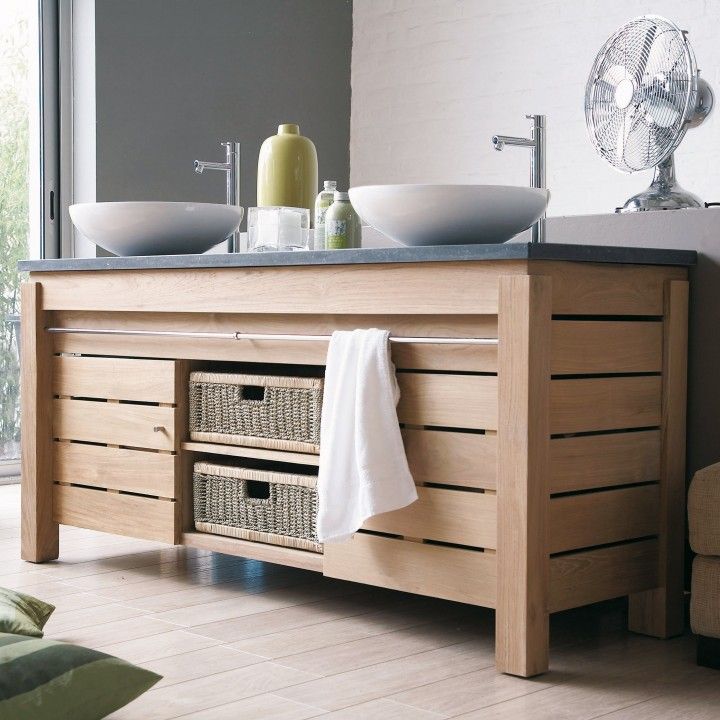 Meuble de rangement pour salle de bain en bois de chêne ou de teck