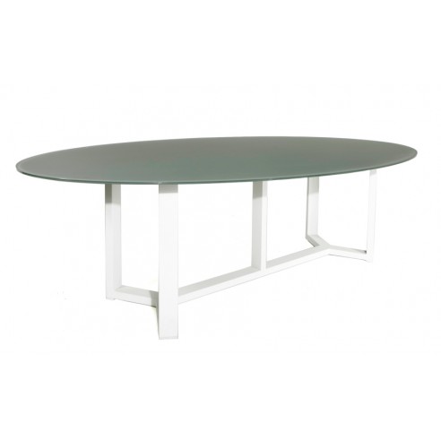 Table de jardin ovale design 260 cm, plateau en verre, Montella Table de jardin ovale design 260 cm, plateau en verre, Montella
