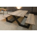 Table pique-nique avec bancs en teck massif et pieds en aluminium