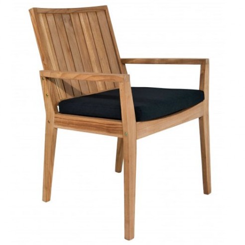 Fauteuil en teck empilable avec un coussin noir, modèle Oakland Fauteuil en teck empilable avec un coussin noir, modèle Oakland
