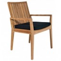 Fauteuil en teck empilable avec un coussin noir, modèle Oakland
