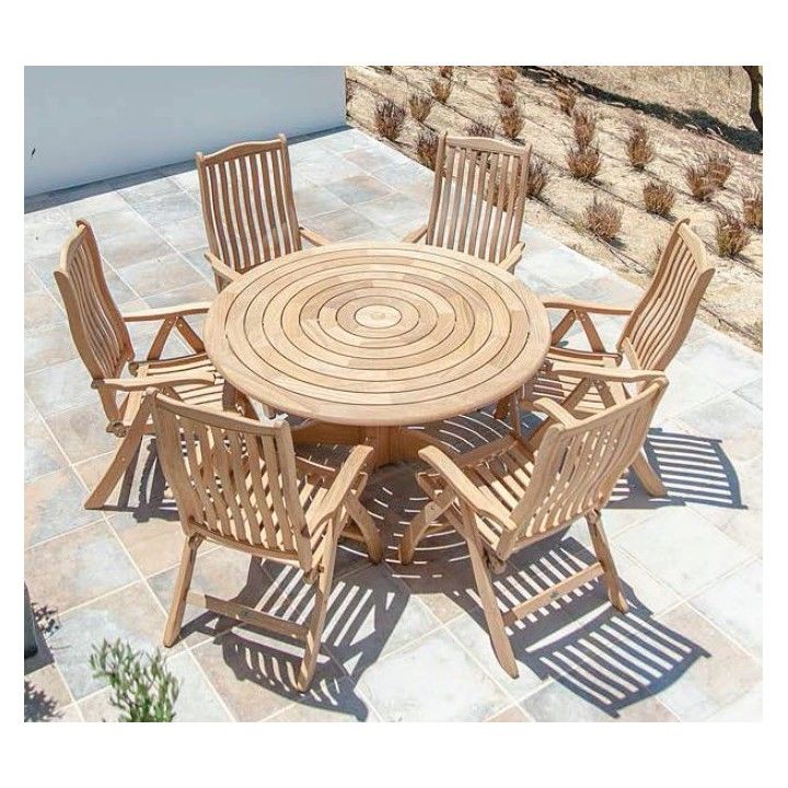 Table de jardin ronde en bois, d 145 ou 175 cm, haut de gamme