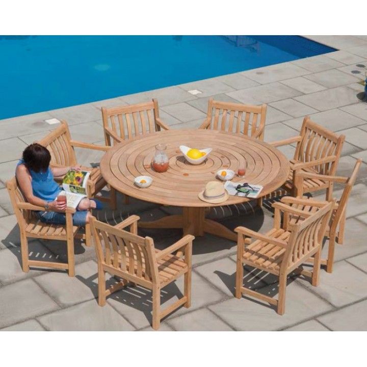 Table de jardin ronde en bois, d 145 ou 175 cm, haut de gamme