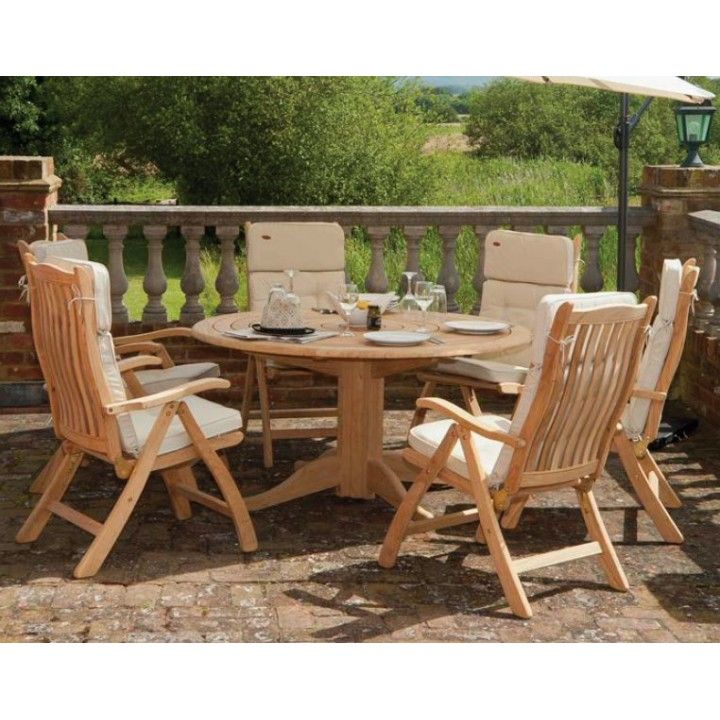 Table de jardin ronde en bois, d 145 ou 175 cm, haut de gamme
