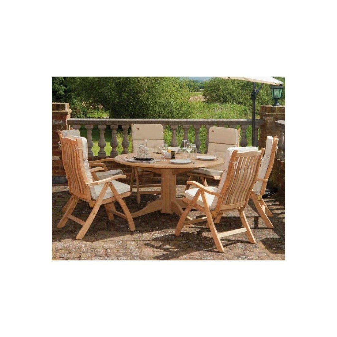 Table de jardin ronde en bois, haut de gamme