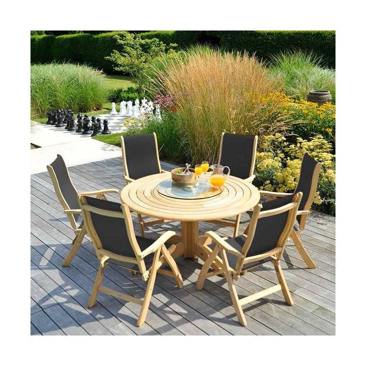Table de jardin ronde en bois, d 145 ou 175 cm, haut de gamme