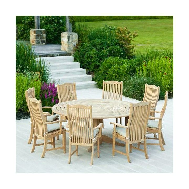 Table de jardin ronde en bois, d 145 ou 175 cm, haut de gamme