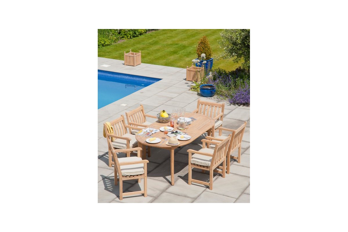Grande table de jardin bois massif 200/290 cm rallonge,haut de gamme