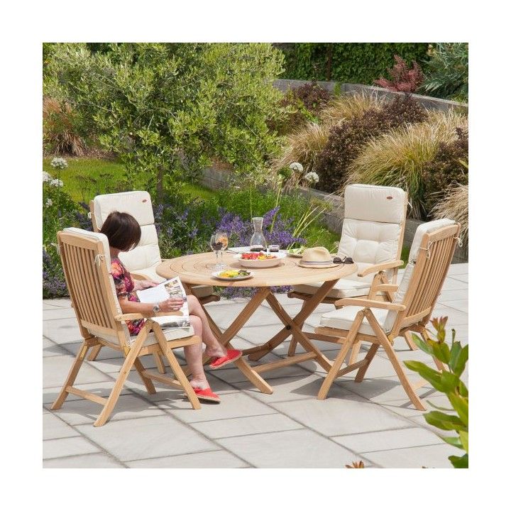 Table de jardin pliante et ronde 130 cm en bois massif, haut de gamme