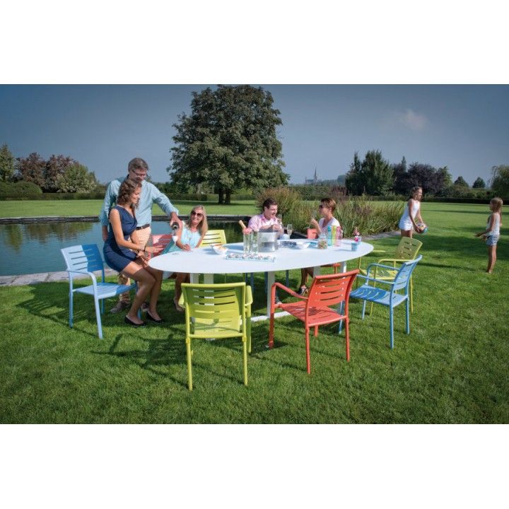 Chaise de jardin empilable en aluminium mat, vert ou orange