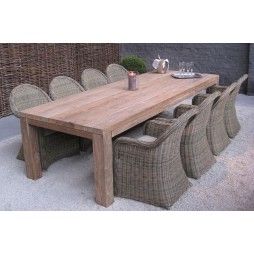 Table rectangulaire en vieux Teck massif, modèle Primitive