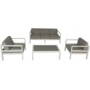 Salon de jardin alu, canapé 3 p + 2 fauteuils, avec coussins et table, Anco