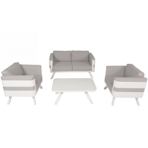 Salon de jardin alu avec coussins et table, Fere Salon de jardin alu avec coussins et table, Fere