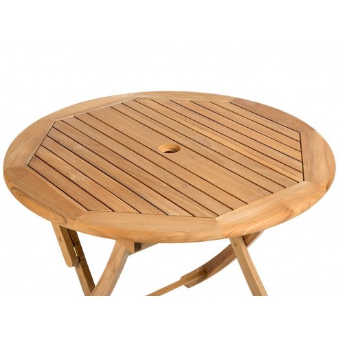 Table ronde 90 cm pliante en teck massif, Ora Table ronde 90 cm pliante en teck massif, Ora