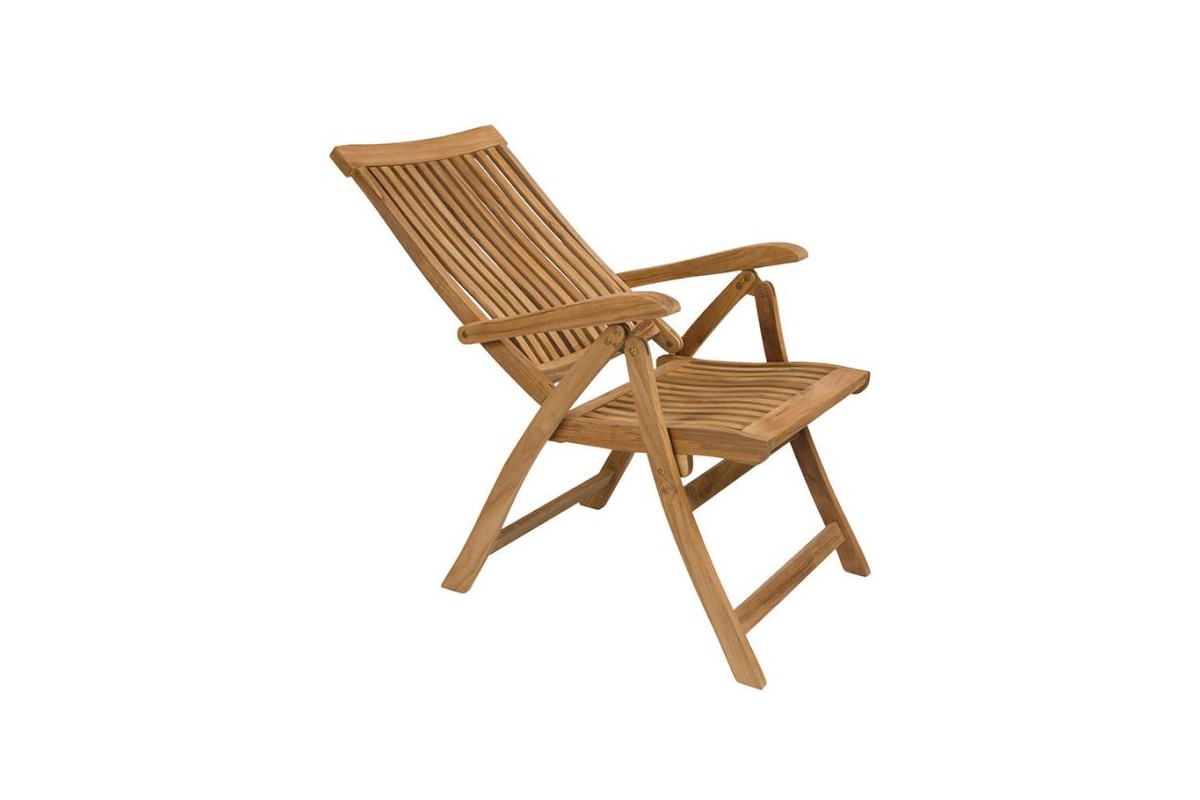 Fauteuil pliant galbé teck massif dossier inclinable, modèle Salou