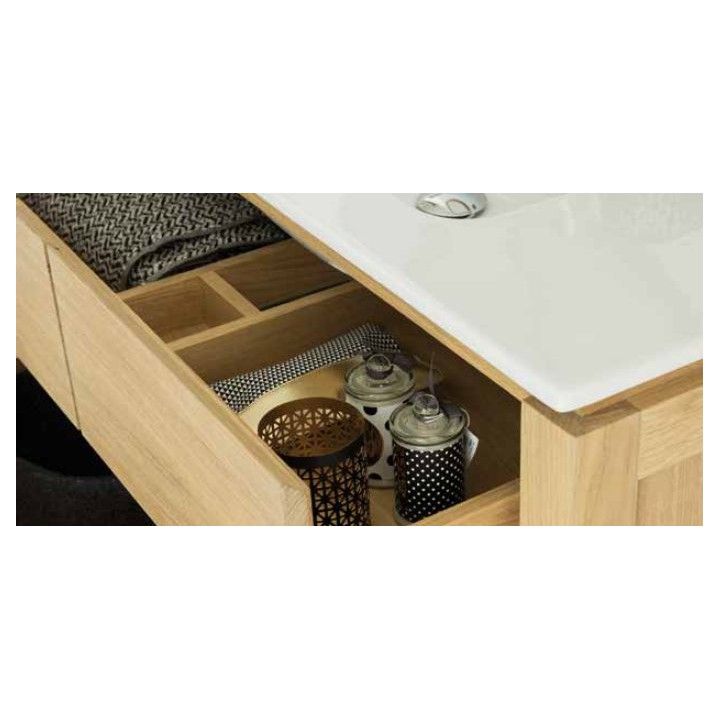 Meuble en chêne 80 ou 100 cm avec un plan vasque, 2 tiroirs et une étagère, EASY