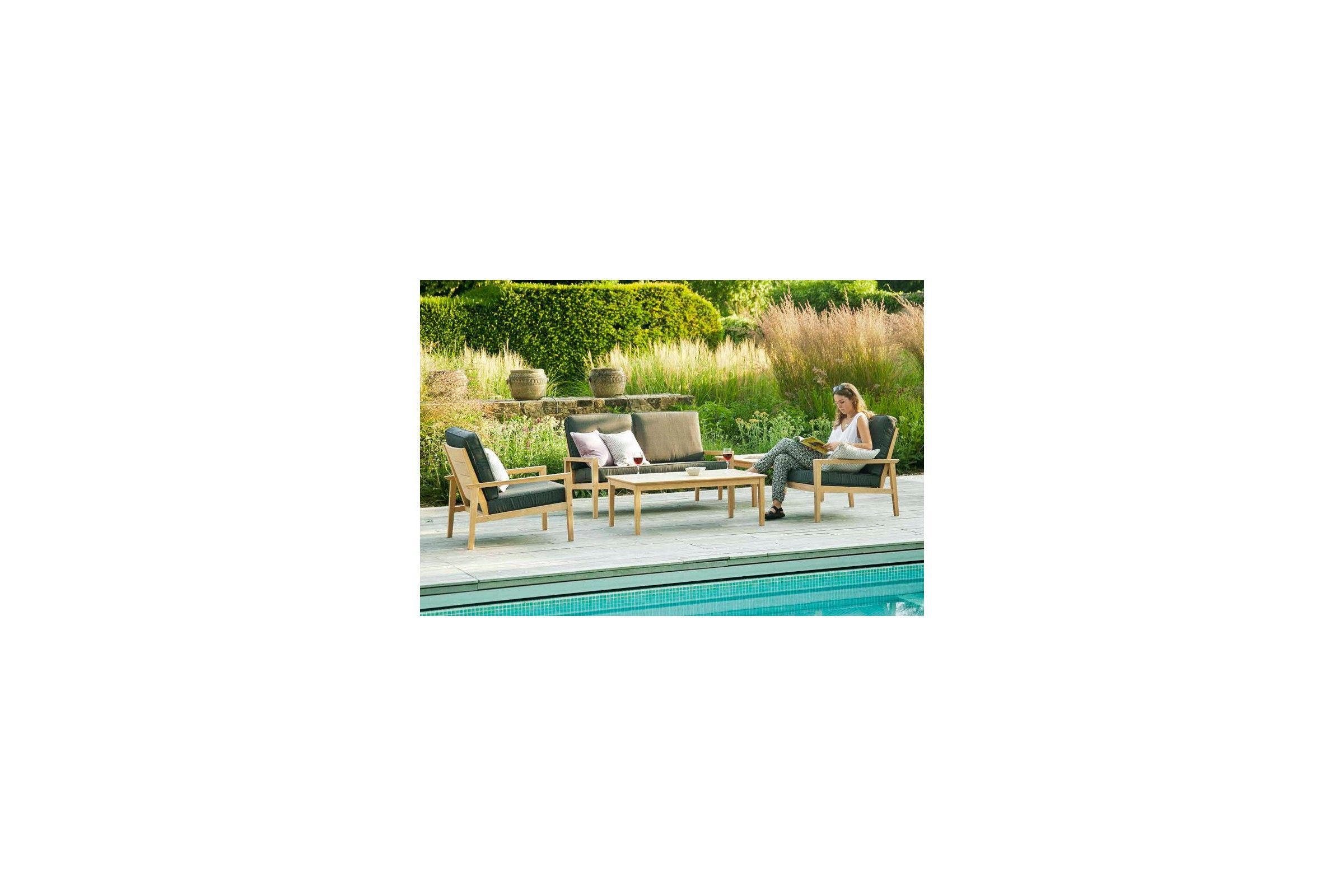 Canapé lounge pour salon de jardin en bois avec coussin ...