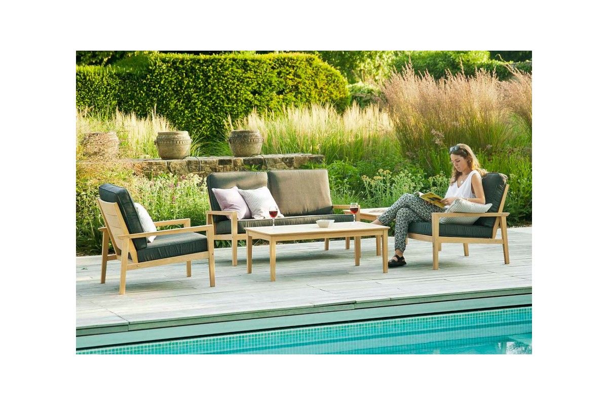 Fauteuil De Jardin En Bois Avec Coussin Gris Fonce Haut De Gamme
