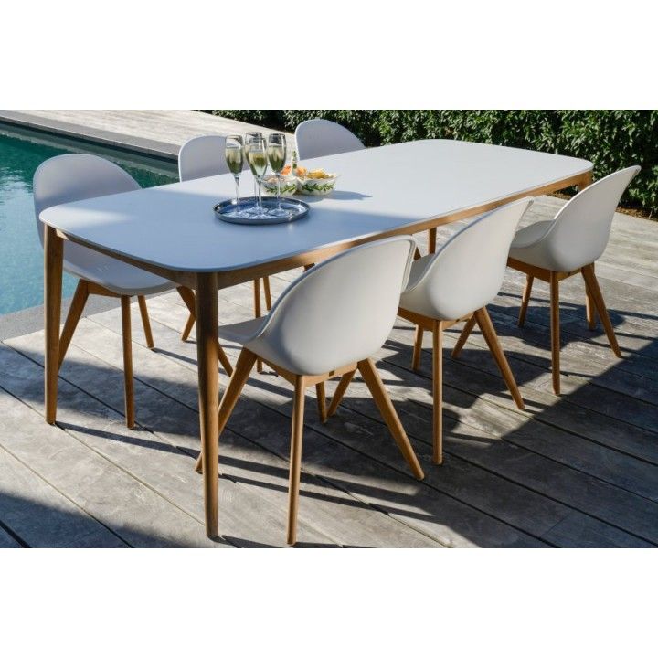 Table de jardin 213x100 cm avec plateau en Duranite® et pieds en teck
