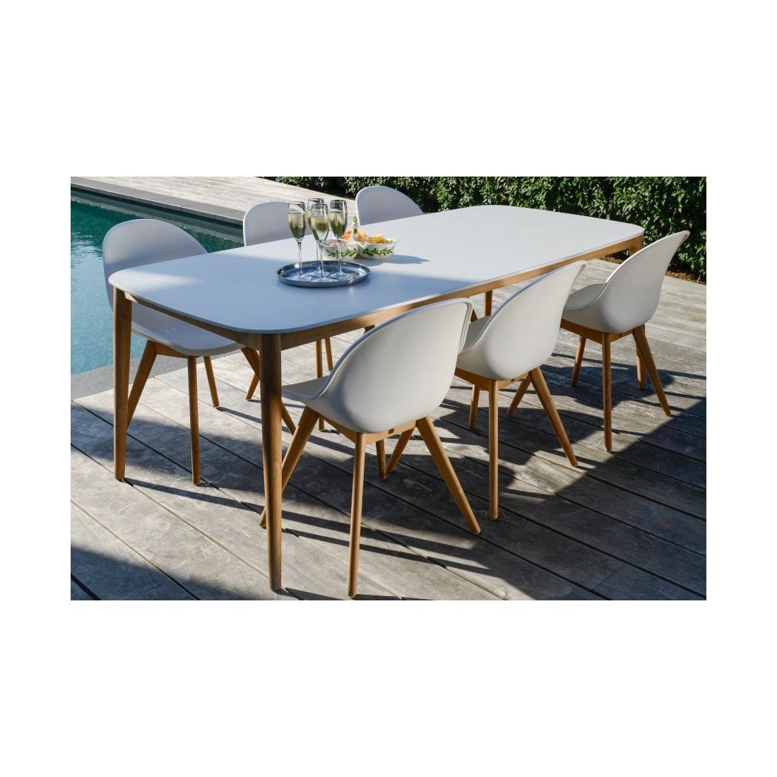 Table de jardin 213x100 cm avec plateau en Duranite® et pieds en teck 213 cm