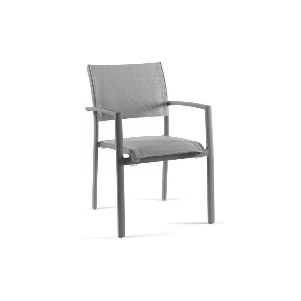 Fauteuil empilable en alu et tissu Olefin, Nice Fauteuil empilable en alu et tissu Olefin, Nice