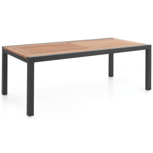 Table en teck massif 220 cm à rallonge avec piètement en alu, Luca Table en teck massif 220 cm à rallonge avec piètement en alu, Luca