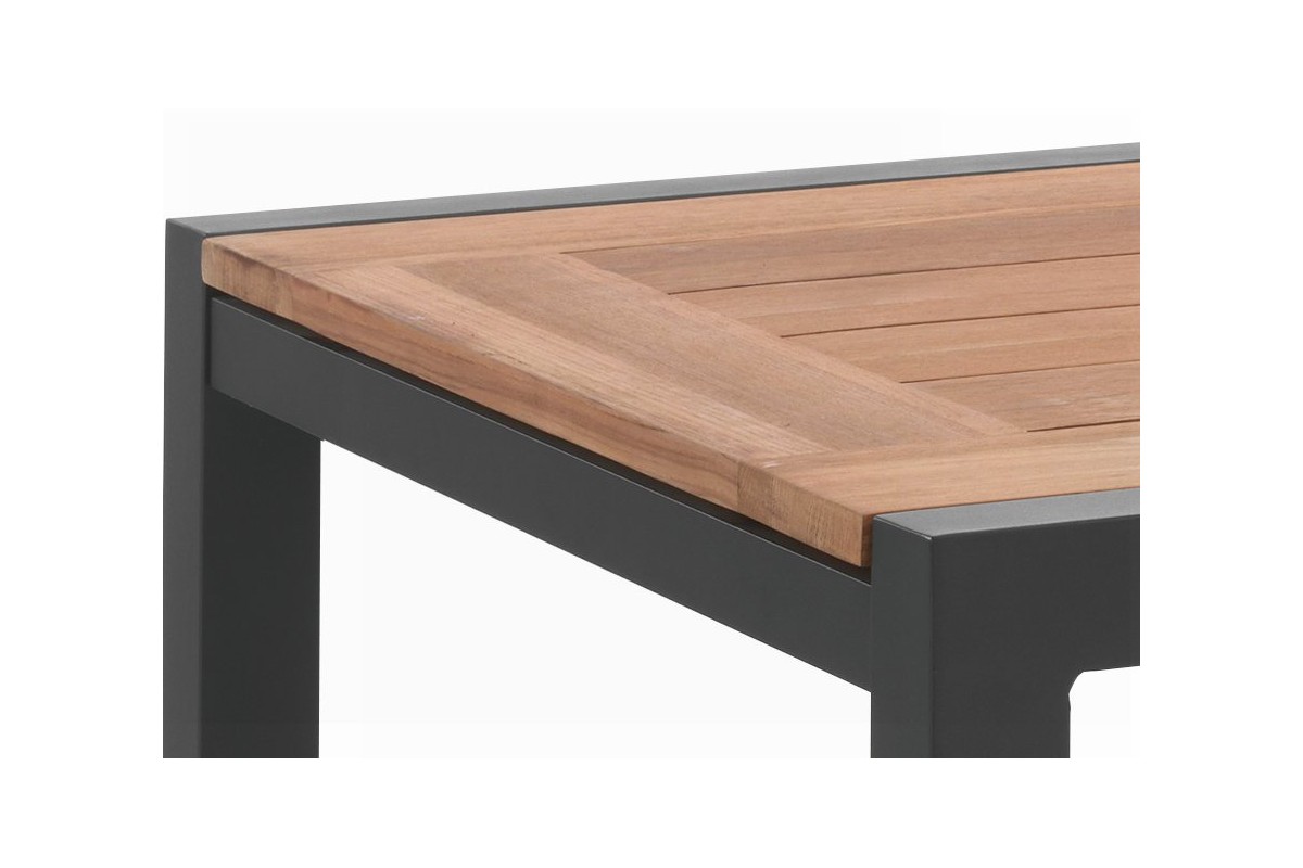 Table en teck massif 220 cm à rallonge avec piètement en alu, Luca