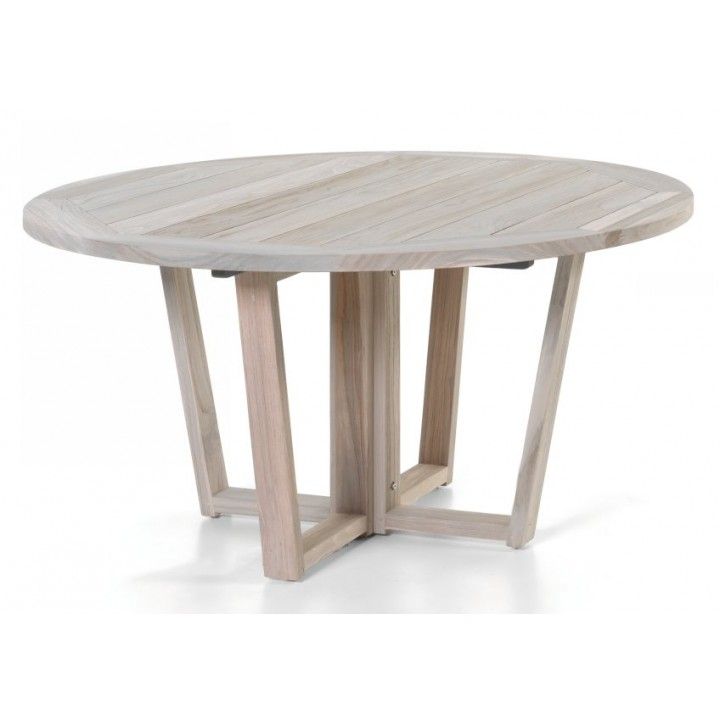 Table ronde en vieux teck massif finition délavée d 150 cm, 8 / 10 couverts
