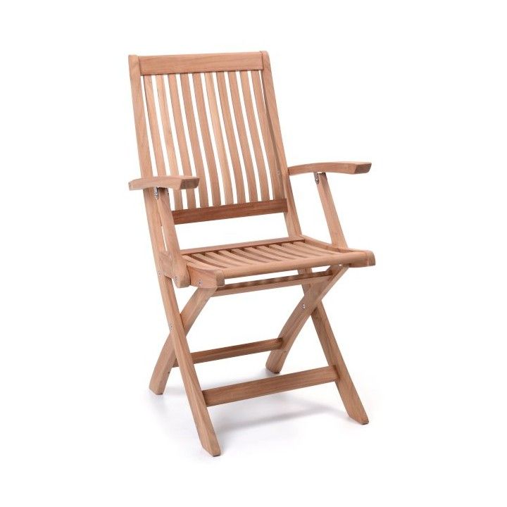 Fauteuil pliant galbé en teck massif, Ches