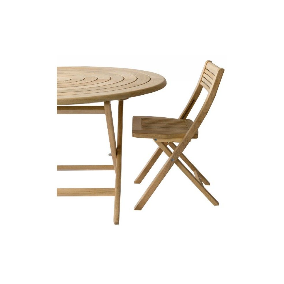 Table de jardin pliante et ronde 130 cm en bois massif, haut de gamme