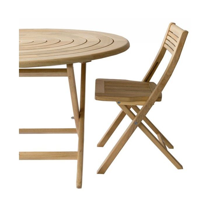 Table de jardin pliante et ronde 130 cm en bois massif, haut de gamme