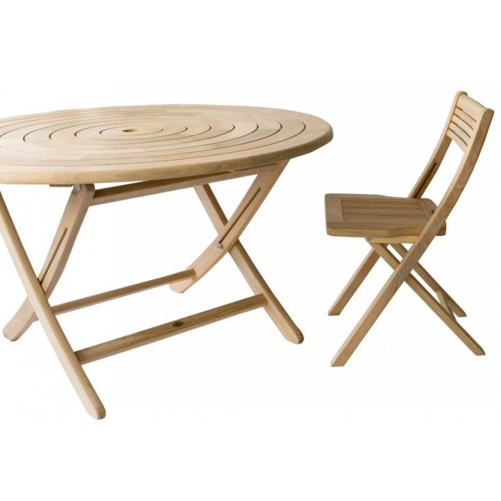 Table de jardin pliante et ronde 130 cm en bois massif, haut de gamme