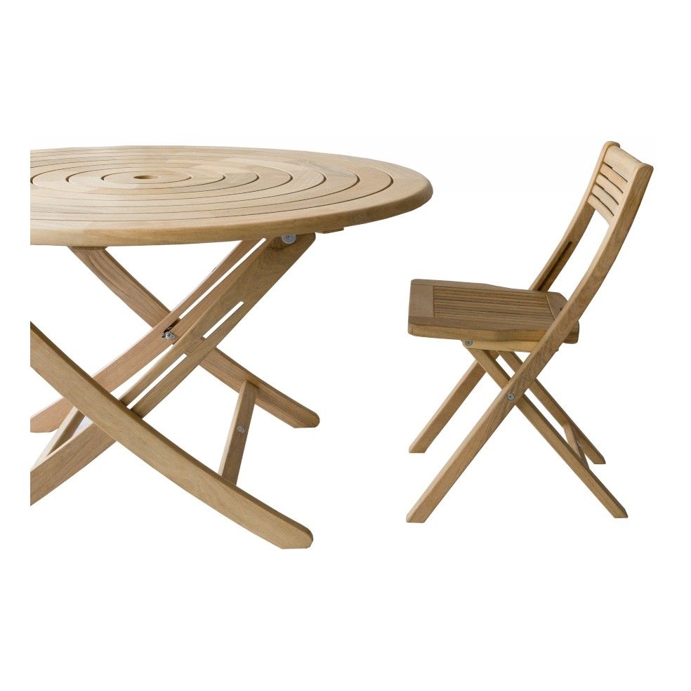 Table de jardin pliante et ronde 130 cm en bois massif, haut de gamme