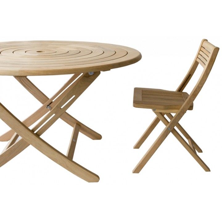 Table de jardin pliante et ronde 130 cm en bois massif, haut de gamme