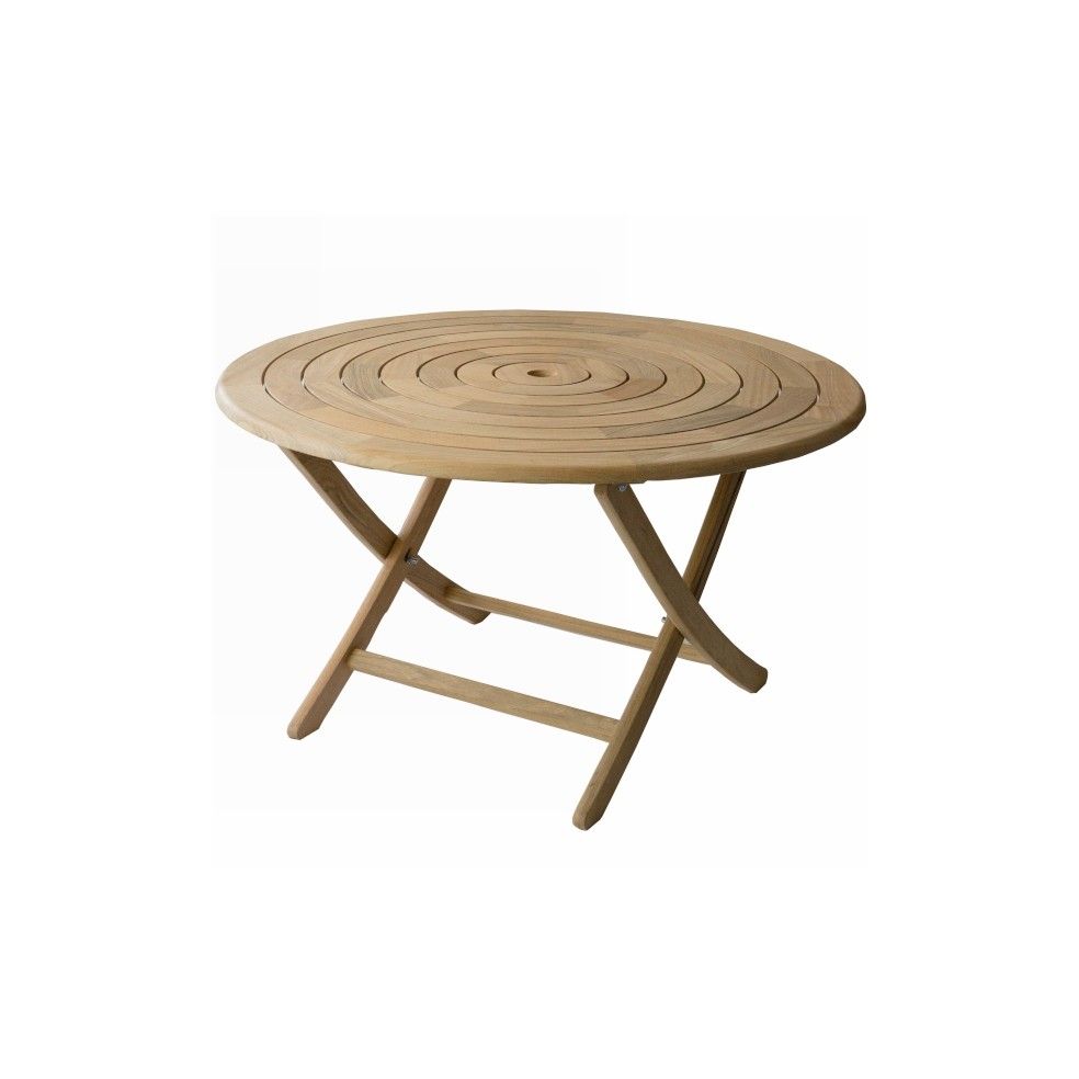 Table de jardin pliante et ronde 130 cm en bois massif, haut de gamme