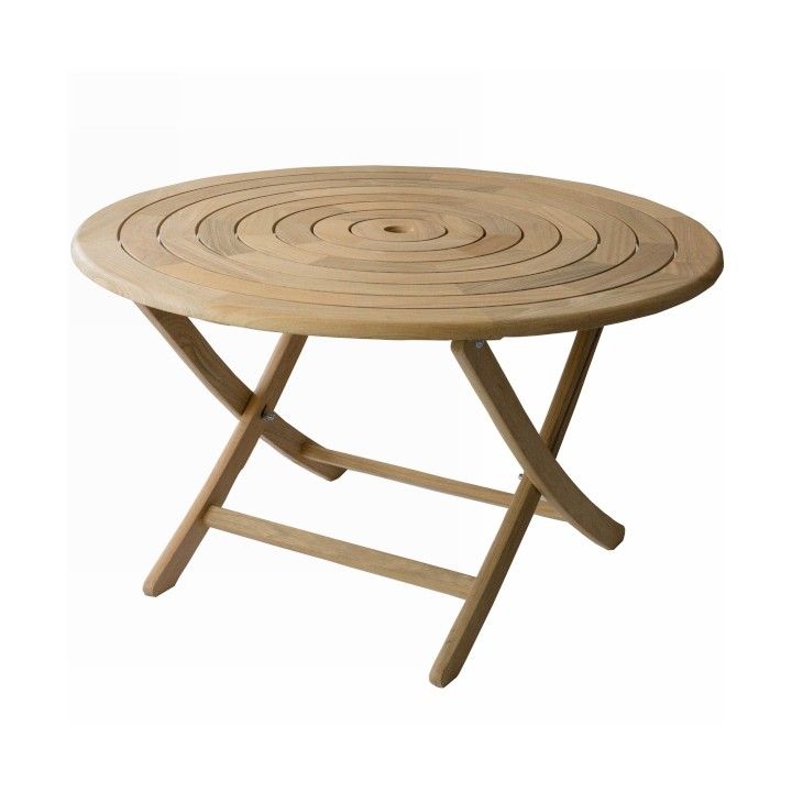 Table de jardin pliante et ronde 130 cm en bois massif, haut de gamme