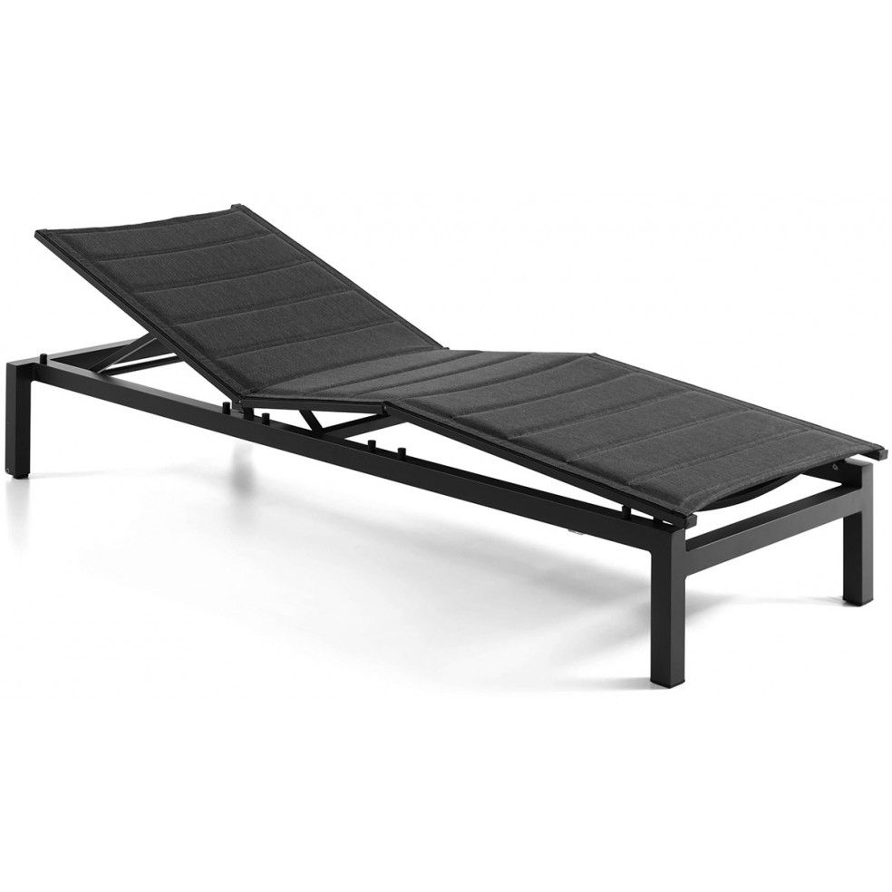 Lit bain de soleil design et réglable en textilène matelassé et alu, Tremezzo Lit bain de soleil design et réglable en textilène matelassé et alu, Tremezzo