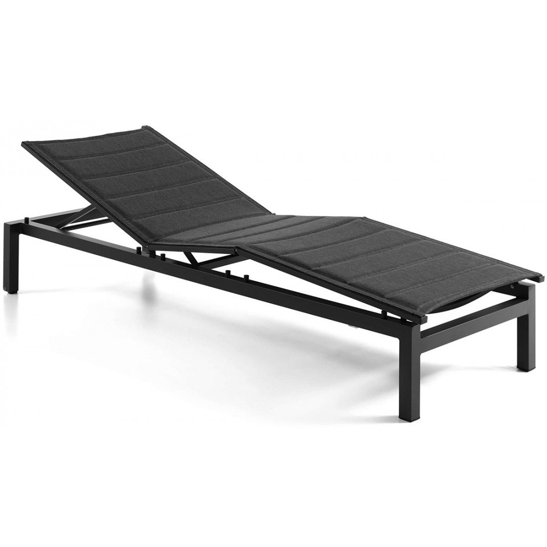 Lit bain de soleil design et réglable en textilène matelassé et alu