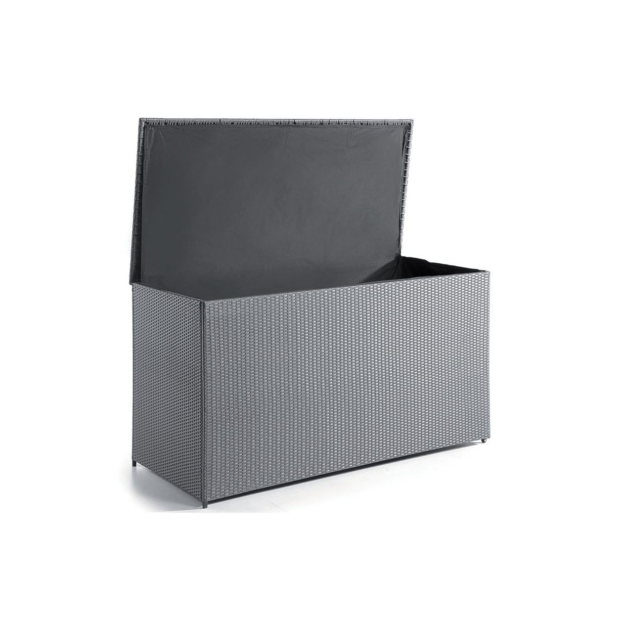 Coffre de rangement 160 cm aluminium et résine tressée gris foncé, Mila