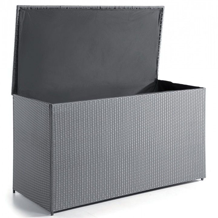 Coffre de rangement 160 cm aluminium et résine tressée gris foncé, Mila