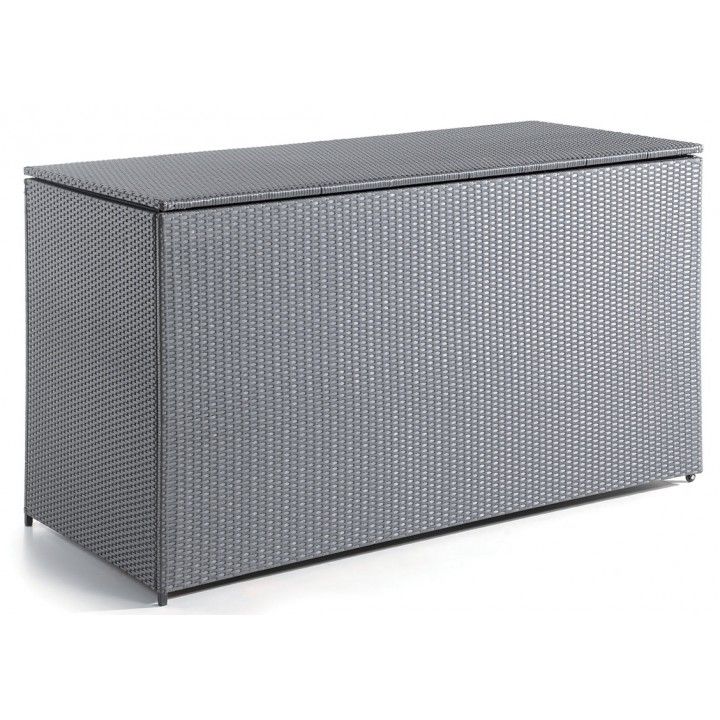 Coffre de rangement 160 cm aluminium et résine tressée gris foncé, Mila
