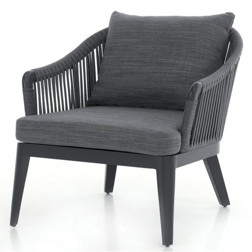 Fauteuil de jardin design avec dossier en rubans et coussins, Fabio Fauteuil de jardin design avec dossier en rubans et coussins, Fabio