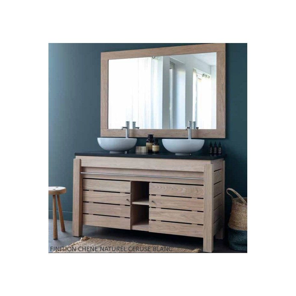 Meuble double vasque en chêne massif 133 cm, 2 portes , Origin Meuble double vasque en chêne massif 133 cm, 2 portes , Origin